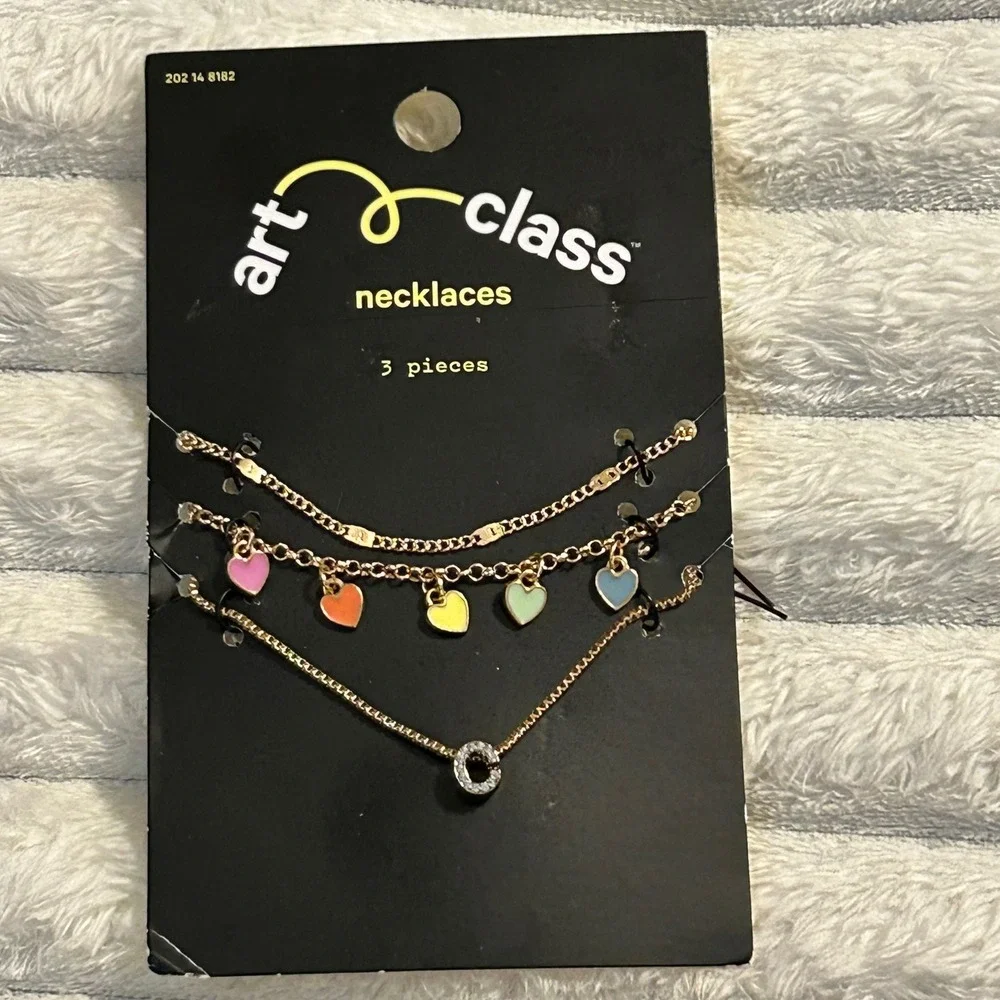 Art Class Necklaces 3 Piece Set Gold Tone Heart Charm Layered Choker Necklace
